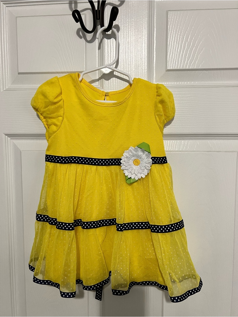 Youngland Bright Yellow Layered Dress with Daisy Accent